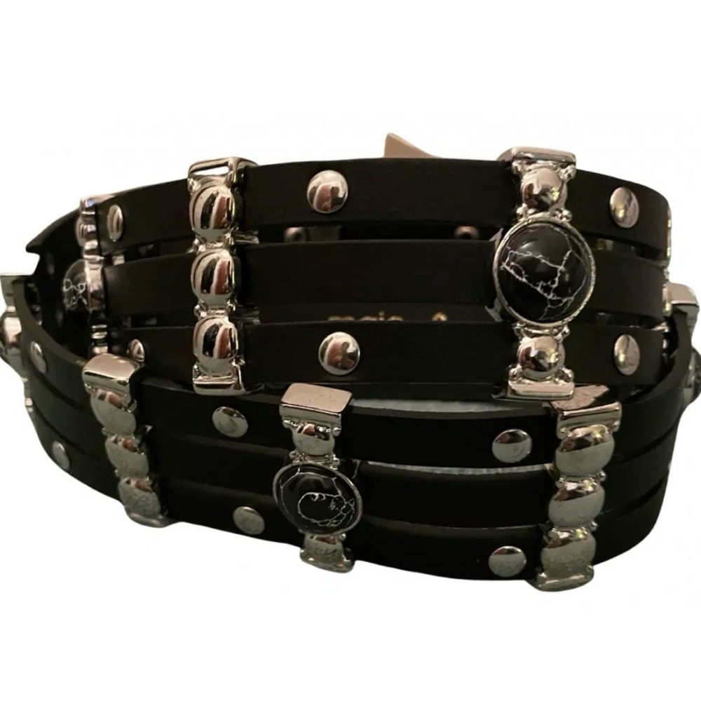 Maje Black Leather Studded Belt Size 3 - Picture 5 of 6